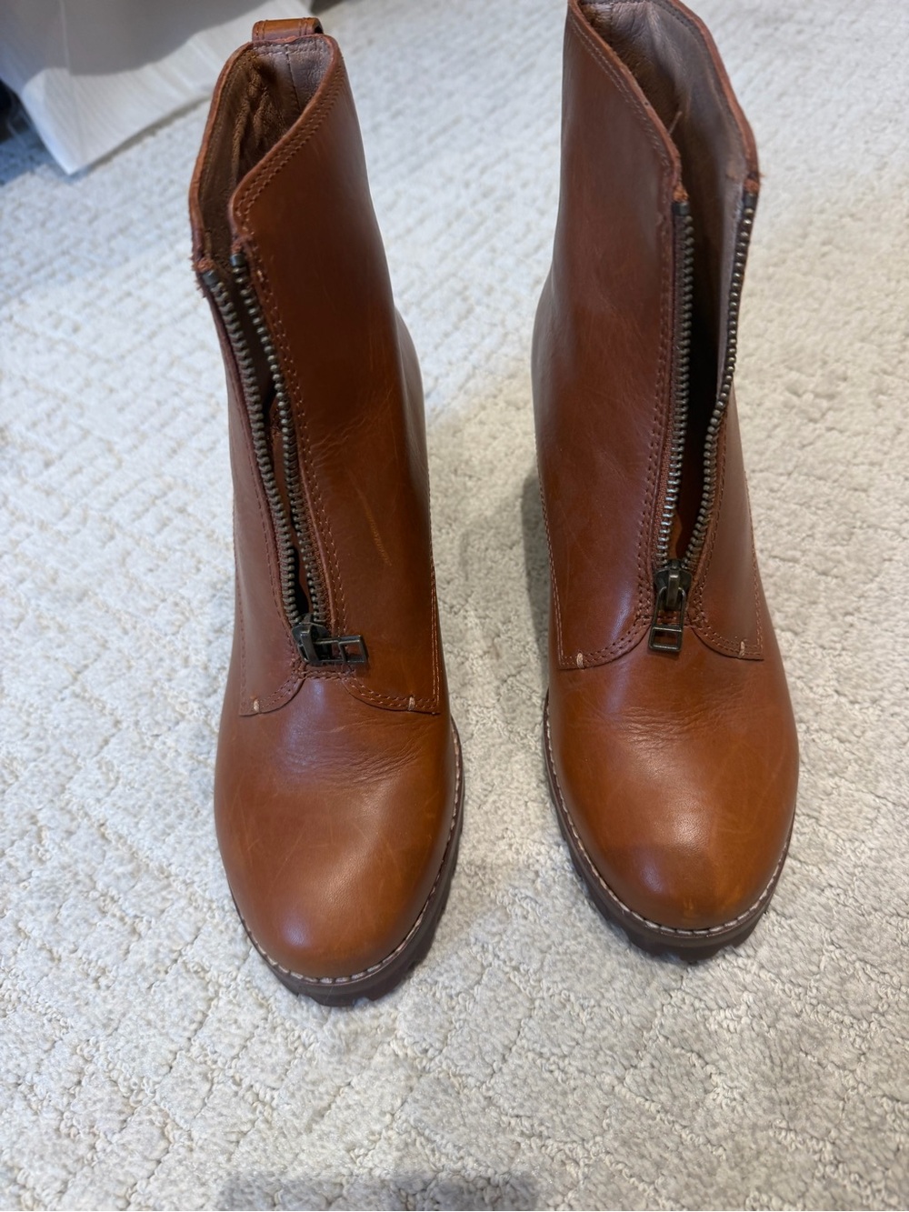 Madewell Chestnut Brown Front-Zip Leather Ankle Boots